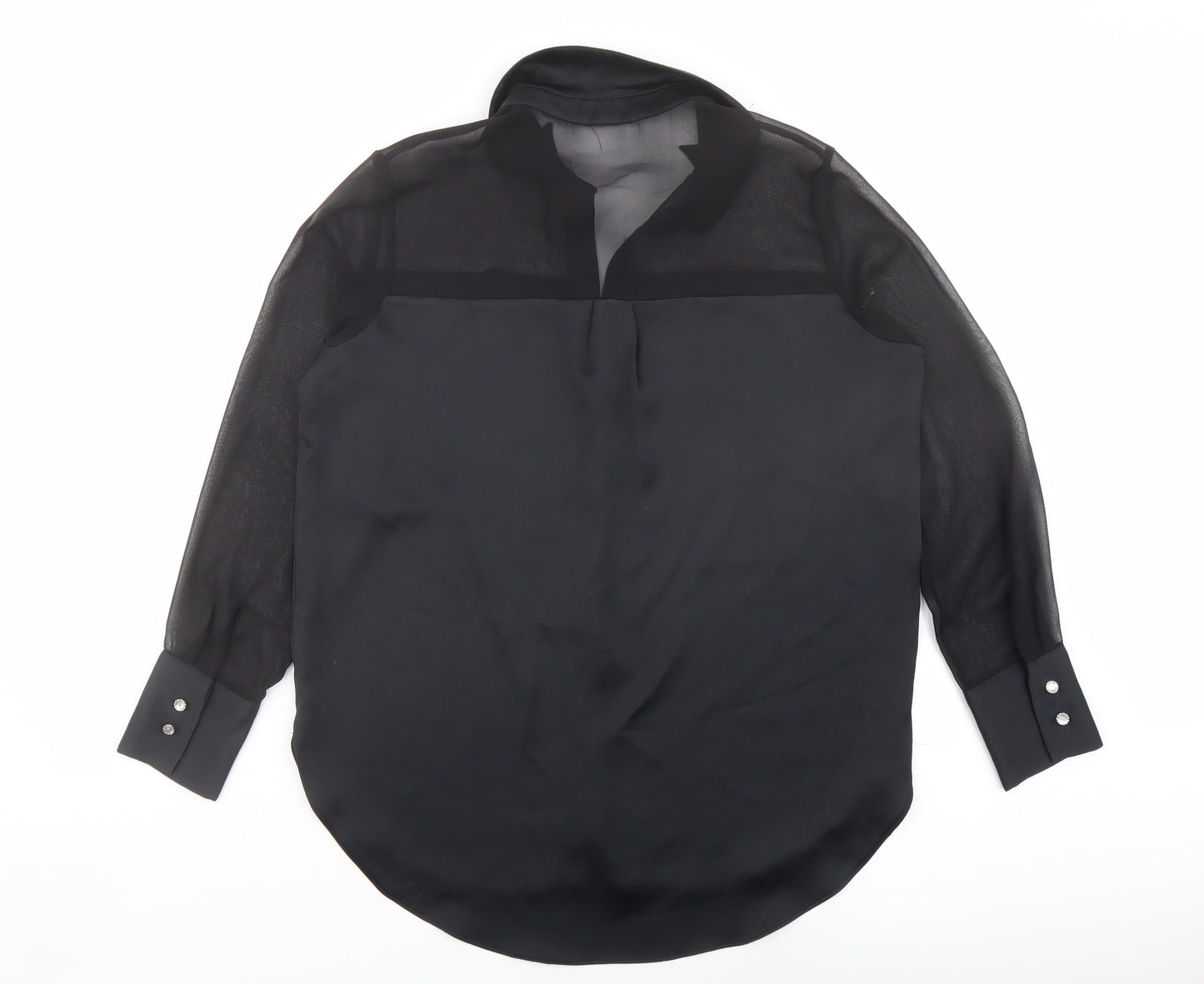 River Island Womens Black Polyester Basic Button-Up Size 10 Collared
