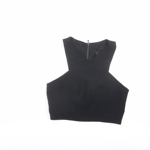 Topshop Womens Black Acetate Cropped Tank Size 10 V-Neck