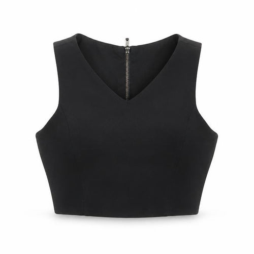 Topshop Womens Black Acetate Cropped Tank Size 10 V-Neck