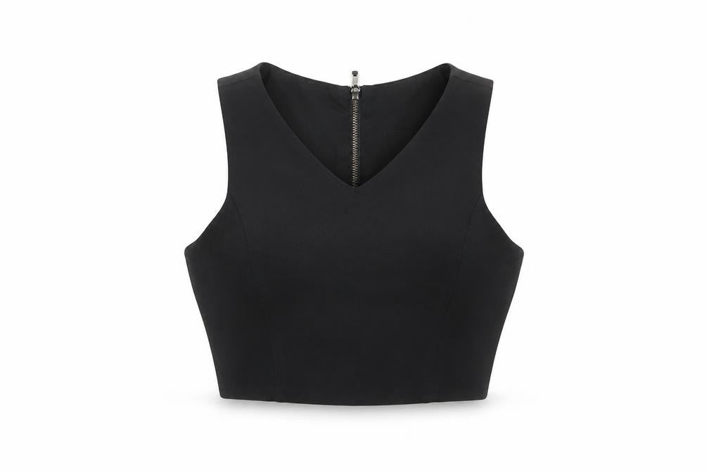 Topshop Womens Black Acetate Cropped Tank Size 10 V-Neck
