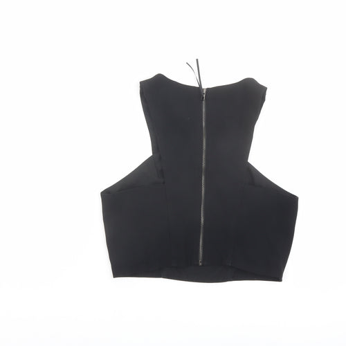 Topshop Womens Black Acetate Cropped Tank Size 10 V-Neck