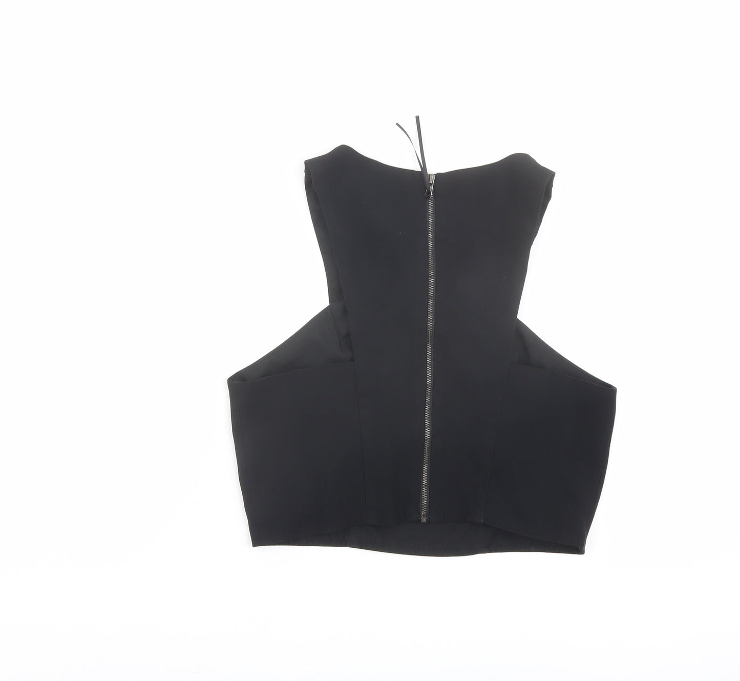 Topshop Womens Black Acetate Cropped Tank Size 10 V-Neck
