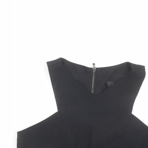 Topshop Womens Black Acetate Cropped Tank Size 10 V-Neck