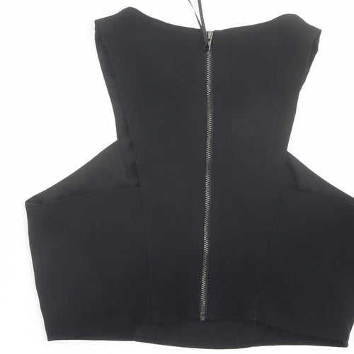 Topshop Womens Black Acetate Cropped Tank Size 10 V-Neck