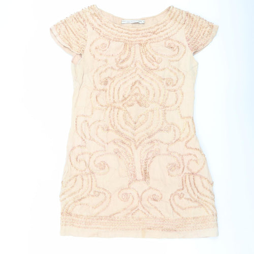 Blank Womens Pink Silk A-Line Size M Round Neck Zip