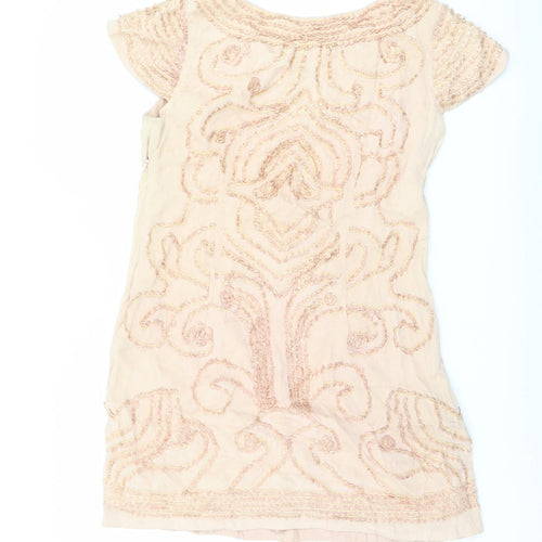 Blank Womens Pink Silk A-Line Size M Round Neck Zip