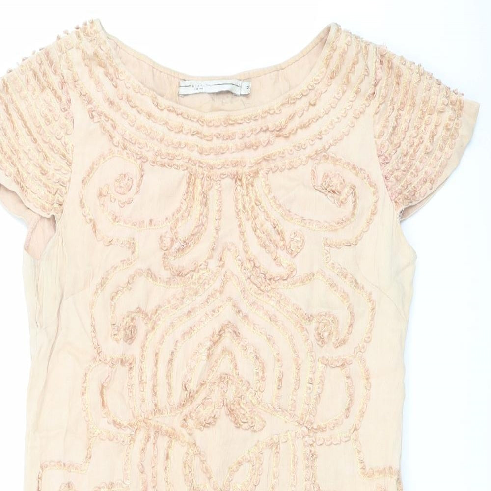 Blank Womens Pink Silk A-Line Size M Round Neck Zip