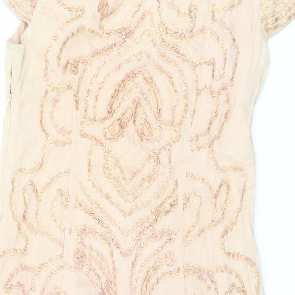 Blank Womens Pink Silk A-Line Size M Round Neck Zip