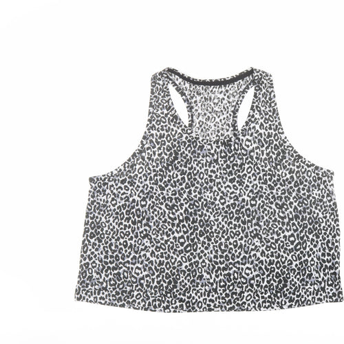 Marks and Spencer Womens Grey Animal Print Polyester Basic Tank Size 24 Round Neck Pullover - Leopard Print