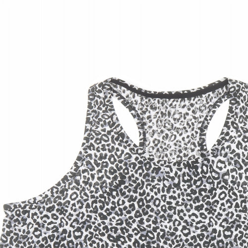 Marks and Spencer Womens Grey Animal Print Polyester Basic Tank Size 24 Round Neck Pullover - Leopard Print