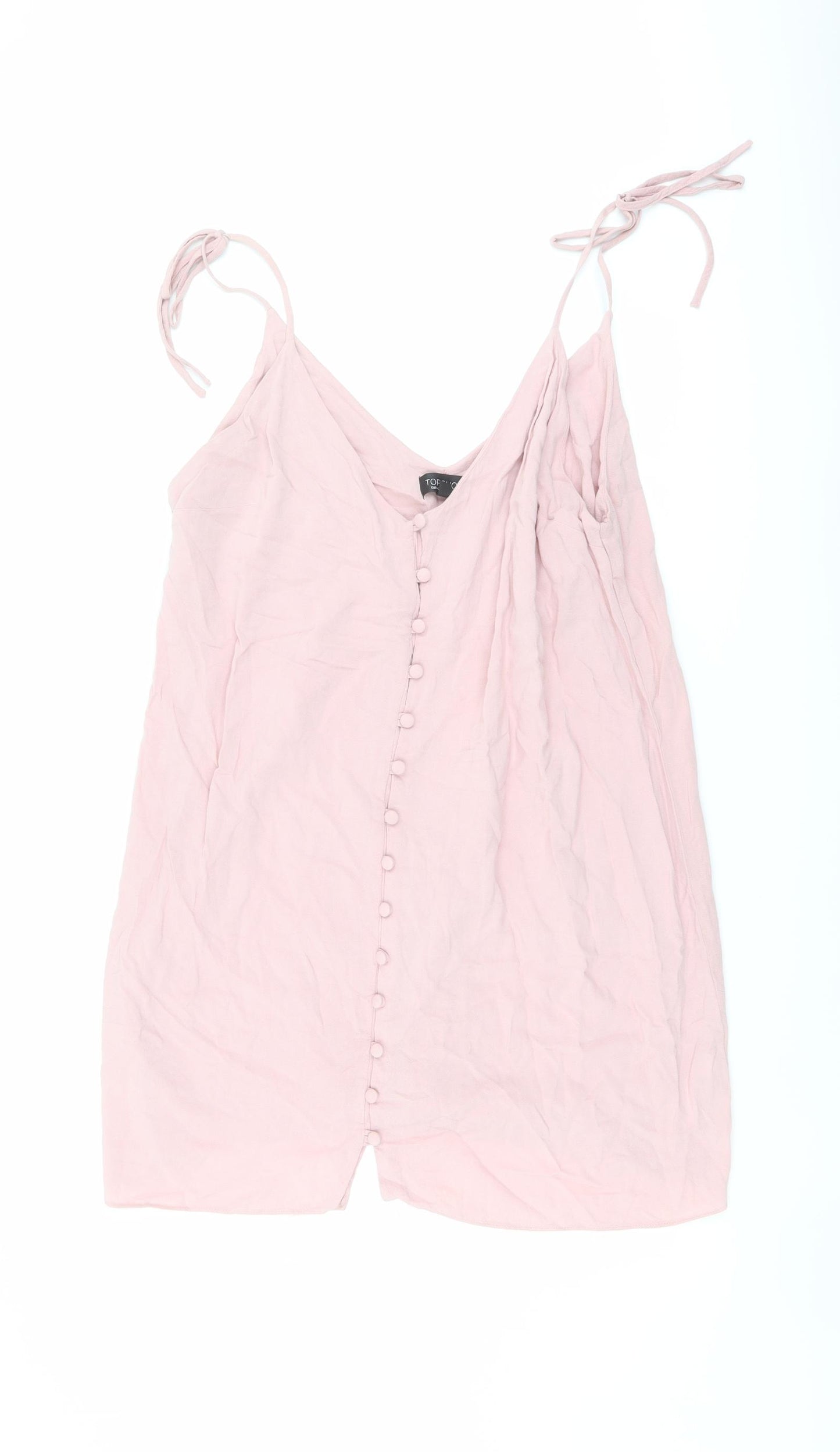 Topshop Womens Pink Viscose A-Line Size 14 V-Neck Button