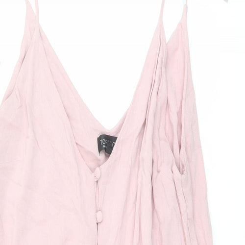 Topshop Womens Pink Viscose A-Line Size 14 V-Neck Button