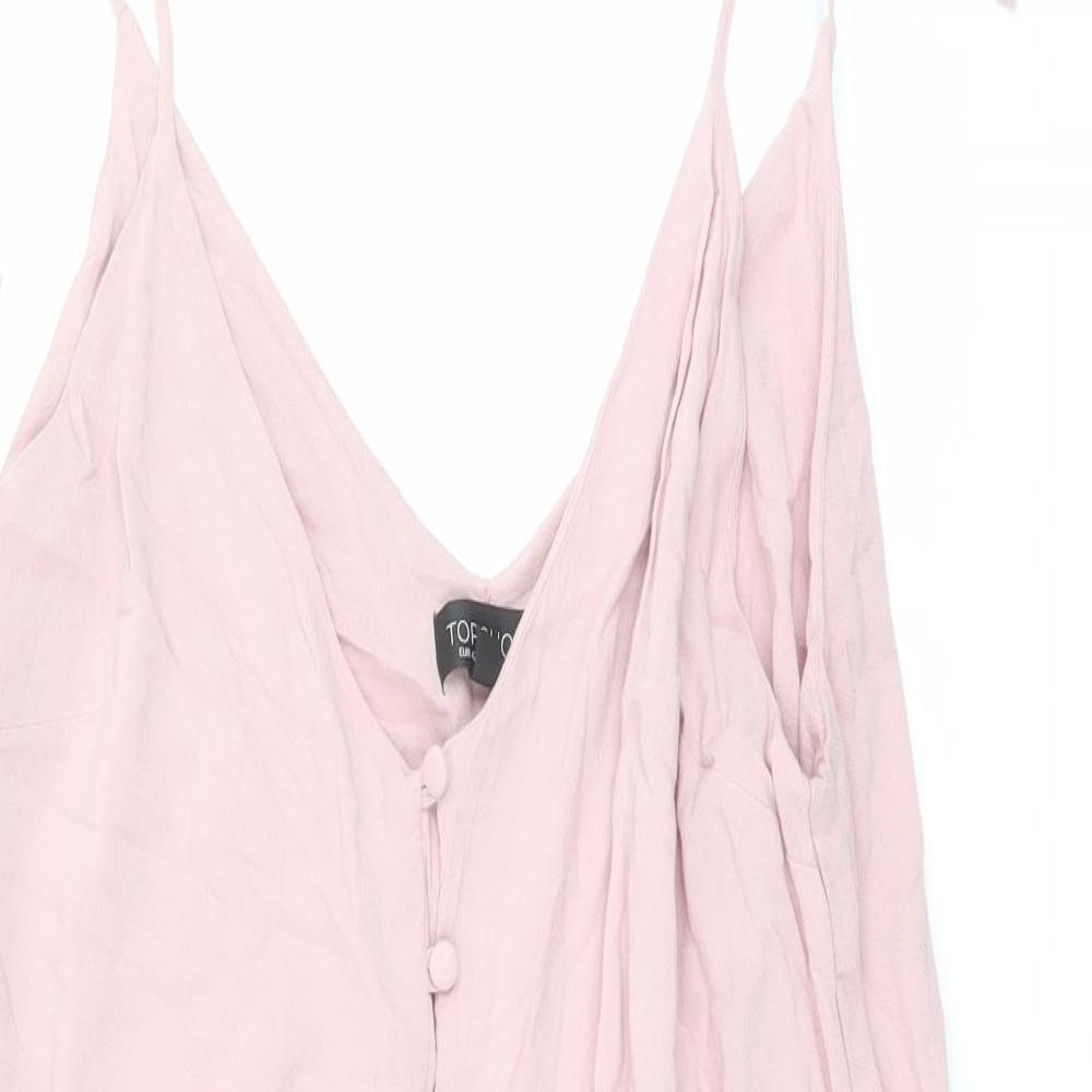 Topshop Womens Pink Viscose A-Line Size 14 V-Neck Button