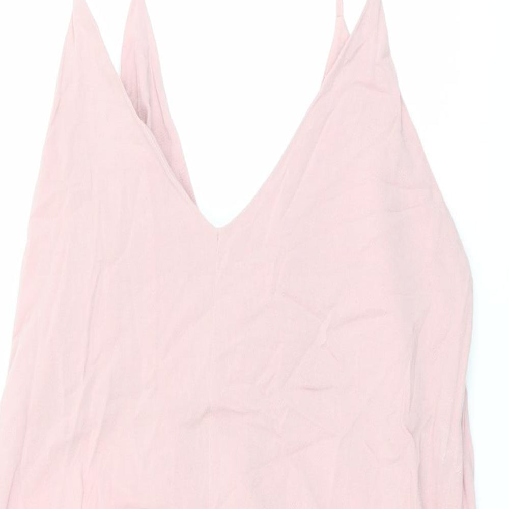 Topshop Womens Pink Viscose A-Line Size 14 V-Neck Button