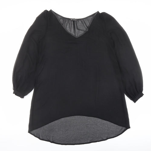 Miss Selfridge Womens Black Polyester Basic Blouse Size 6 V-Neck
