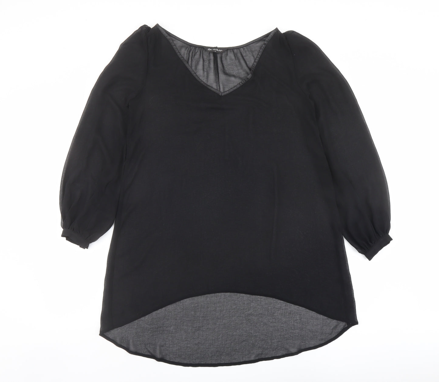 Miss Selfridge Womens Black Polyester Basic Blouse Size 6 V-Neck