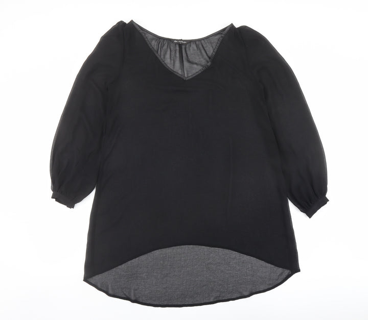 Miss Selfridge Womens Black Polyester Basic Blouse Size 6 V-Neck