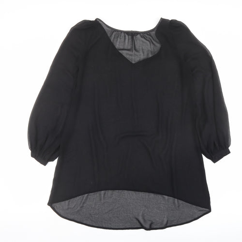 Miss Selfridge Womens Black Polyester Basic Blouse Size 6 V-Neck