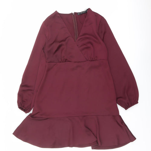 Zara Womens Purple Polyester A-Line Size S V-Neck Zip