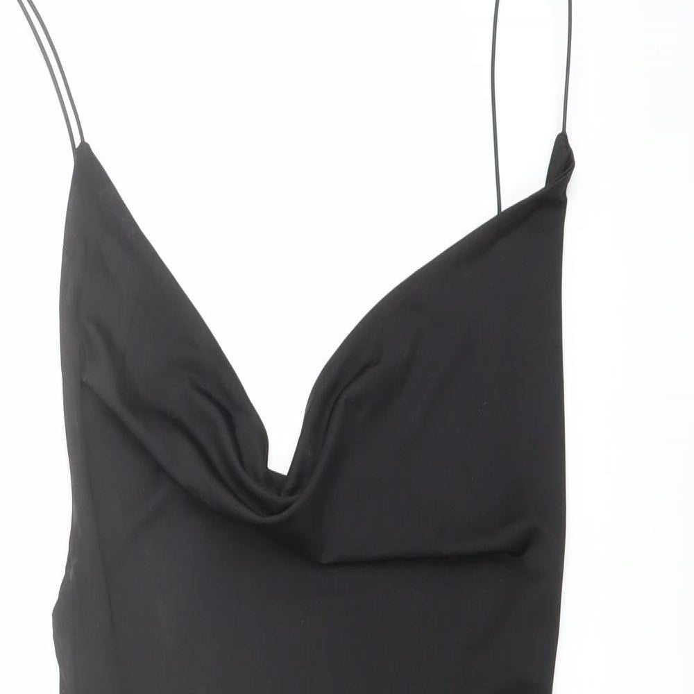 PRETTYLITTLETHING Womens Black Polyester Tank Dress Size 8 Cowl Neck Pullover - Open Back