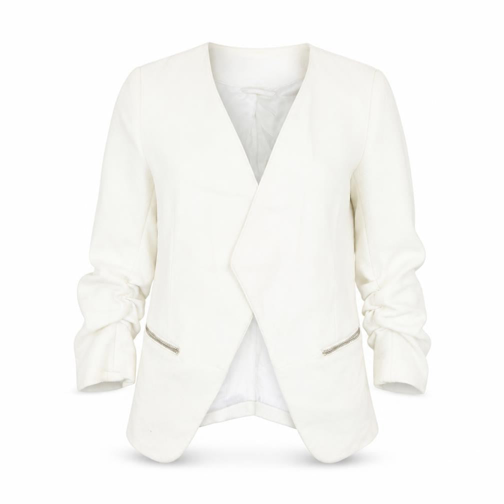 Front view of H&M women’s ivory jacket blazer, size UK 8