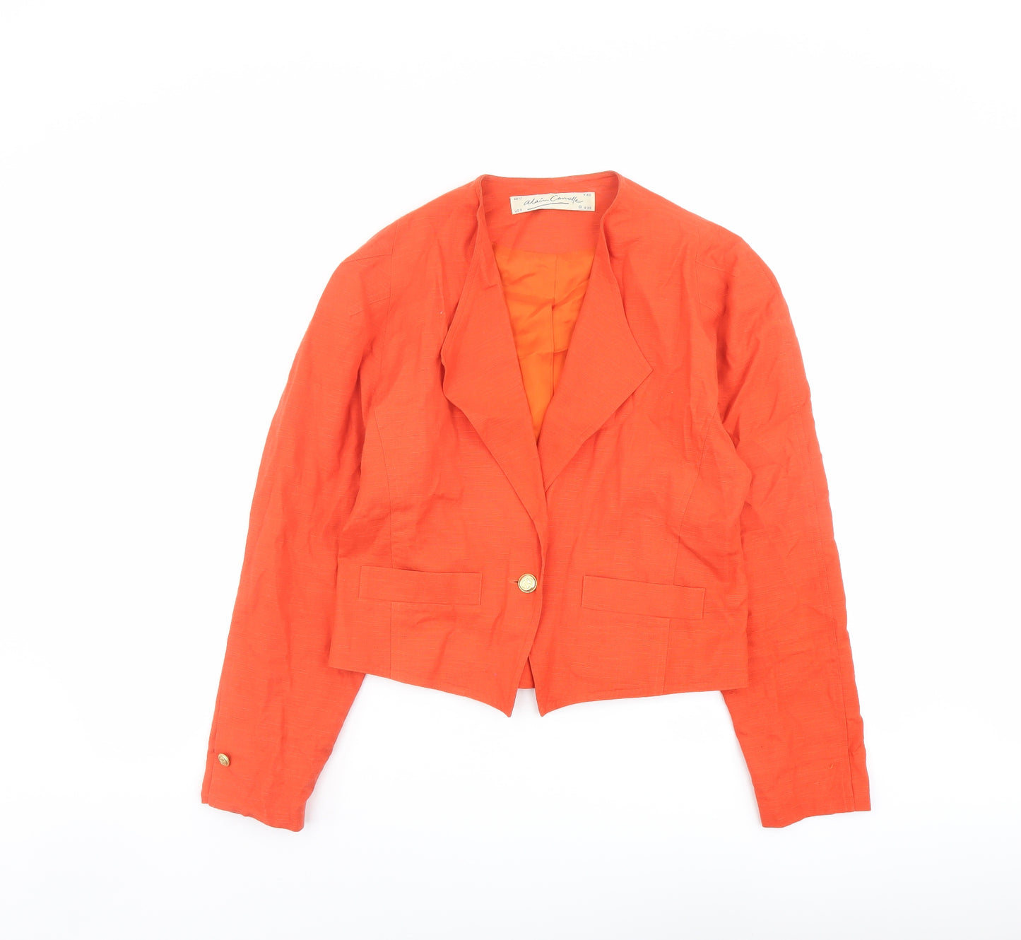 Alain Cornelle Womens Orange Jacket Blazer Size 12 Button