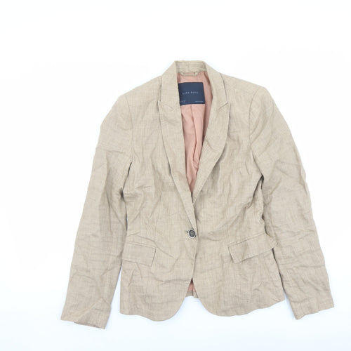 Zara Womens Beige Linen Jacket Blazer Size S