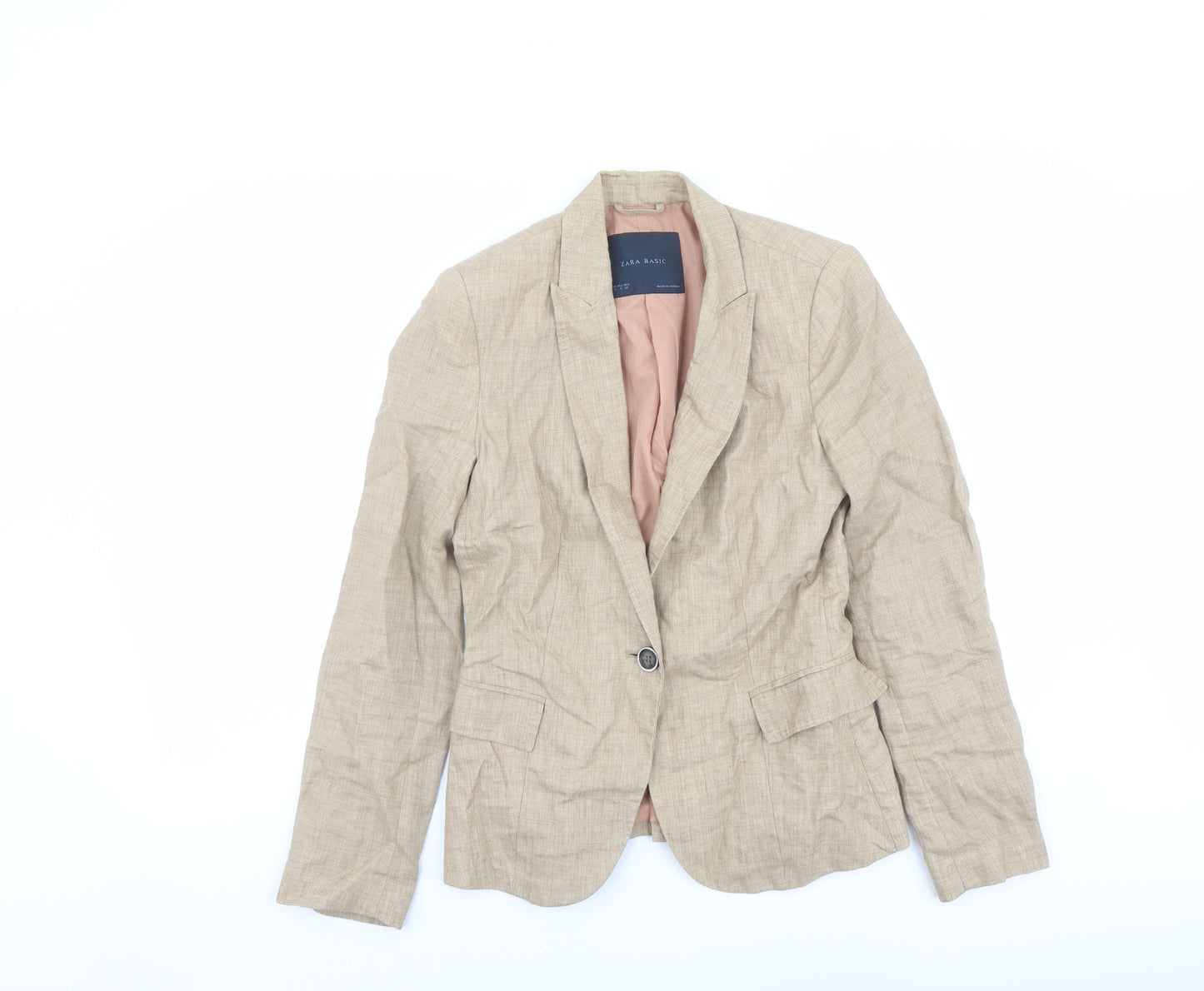 Zara Womens Beige Linen Jacket Blazer Size S