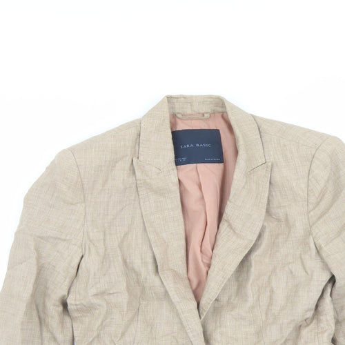 Zara Womens Beige Linen Jacket Blazer Size S