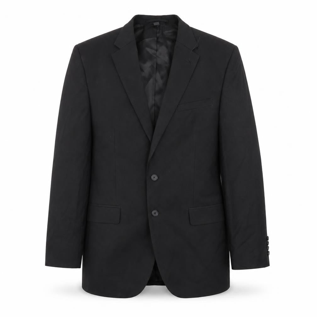 Front view of Marks & Spencer men’s black polyester jacket suit jacket, size 42, regular