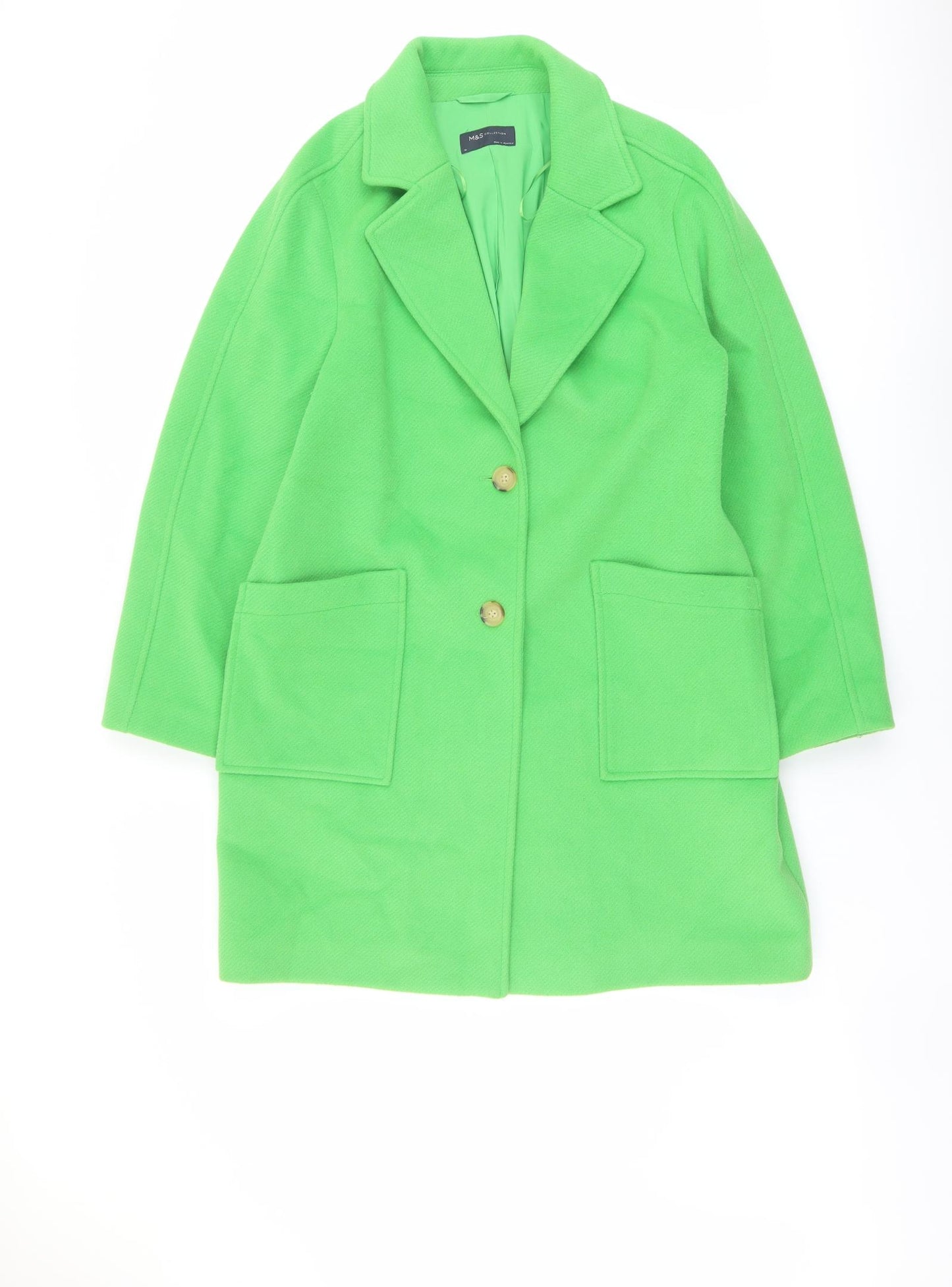 Marks and Spencer Womens Green Overcoat Coat Size 14 Button