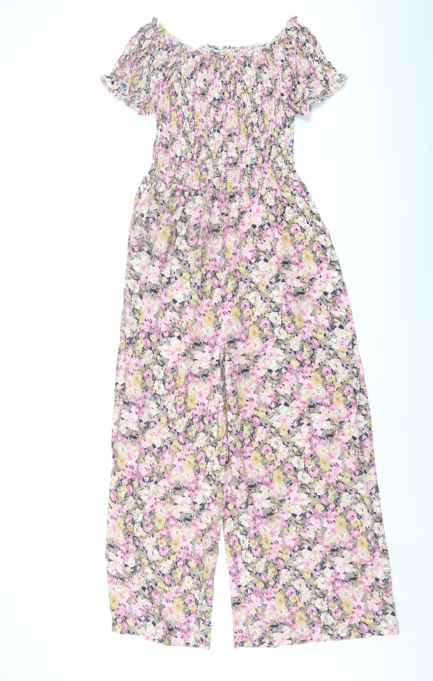 Love Look Womens Pink Floral Polyester Jumpsuit One-Piece Size S Pullover