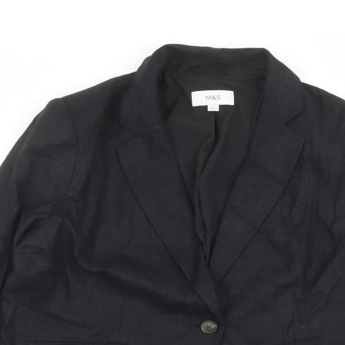 Marks and Spencer Womens Black Herringbone Polyester Jacket Blazer Size 8