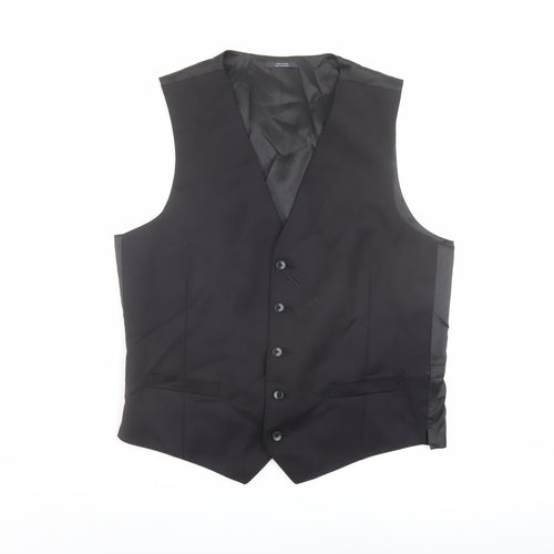 Marks and Spencer Mens Black Wool Jacket Suit Waistcoat Size 42 Regular