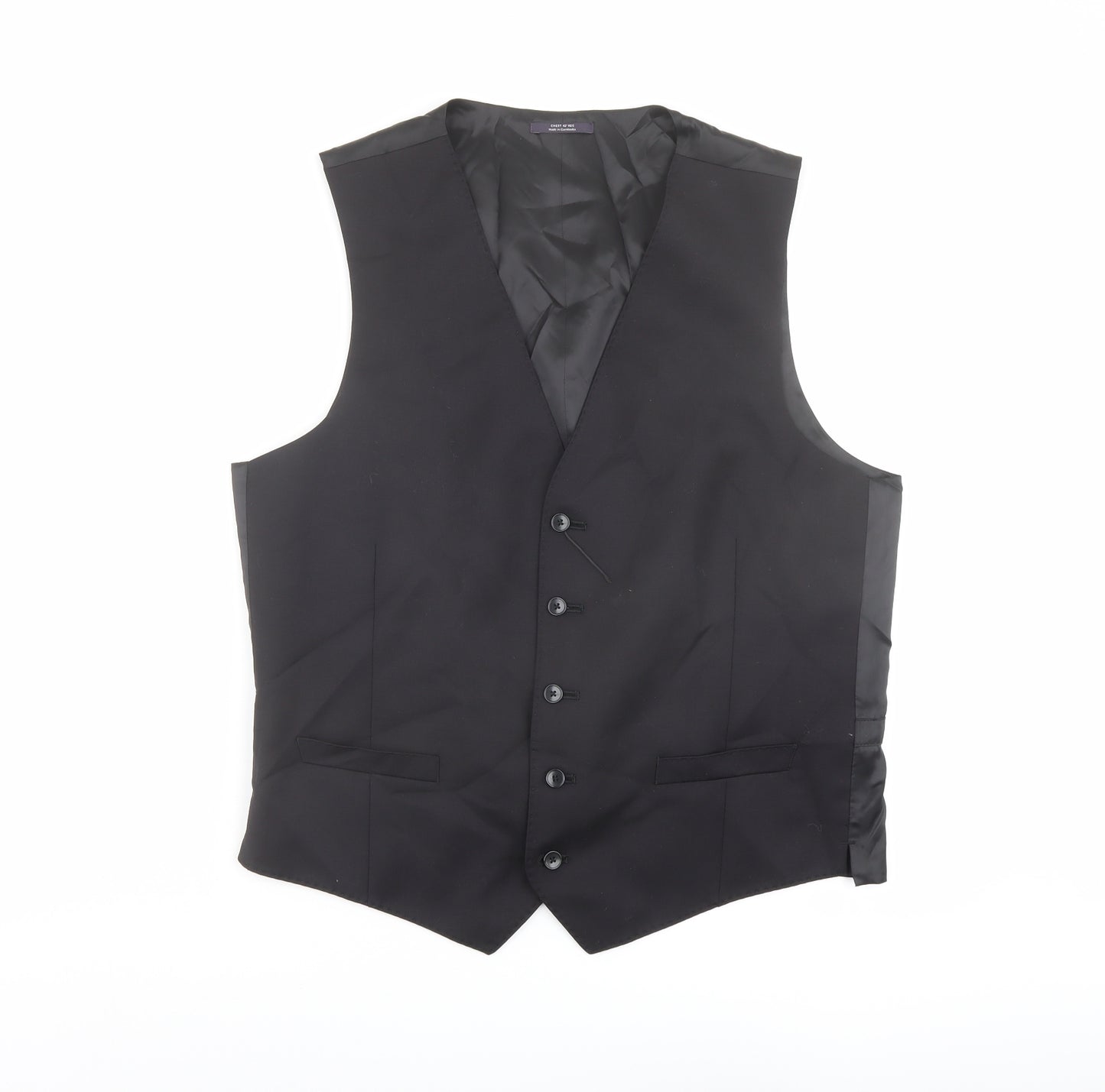 Marks and Spencer Mens Black Wool Jacket Suit Waistcoat Size 42 Regular