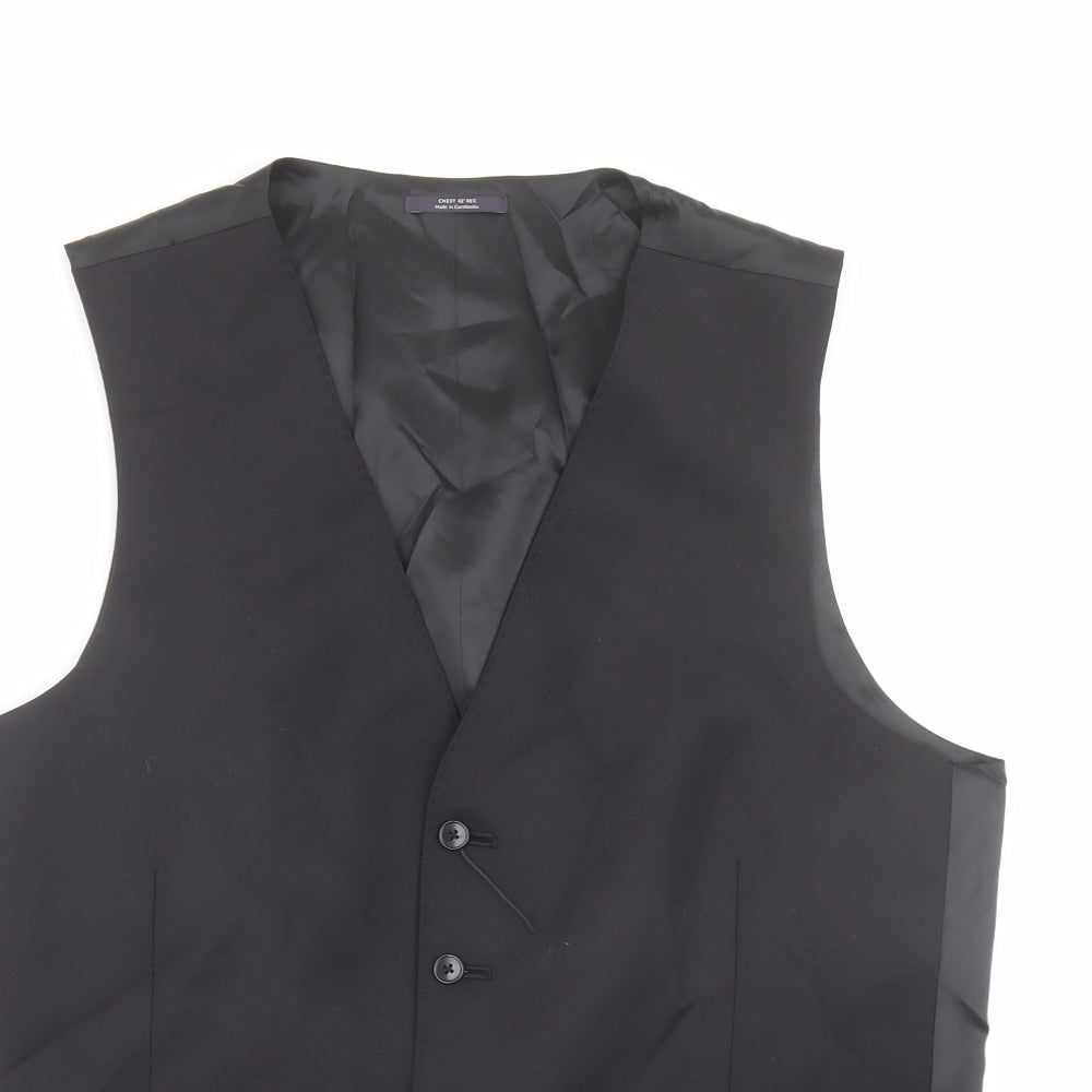 Marks and Spencer Mens Black Wool Jacket Suit Waistcoat Size 42 Regular