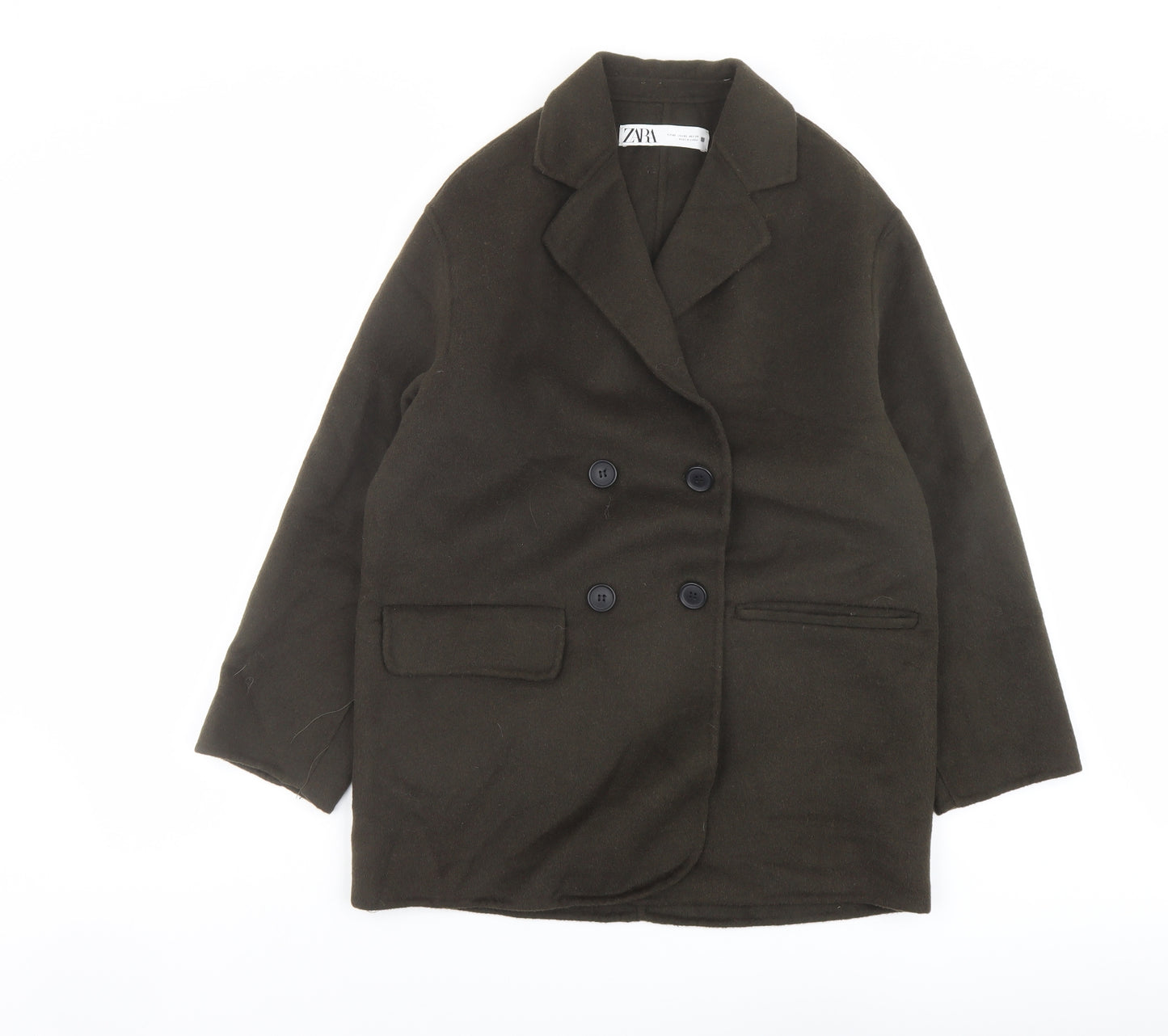 Zara Womens Grey Pea Coat Coat Size XS Button