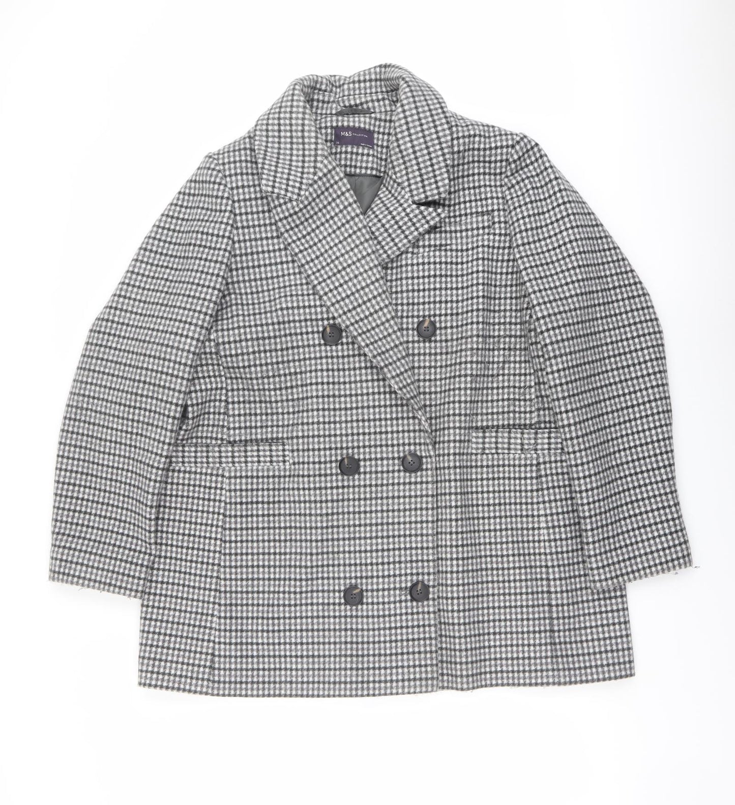 Marks and Spencer Womens Grey Plaid Jacket Blazer Size 20 Button