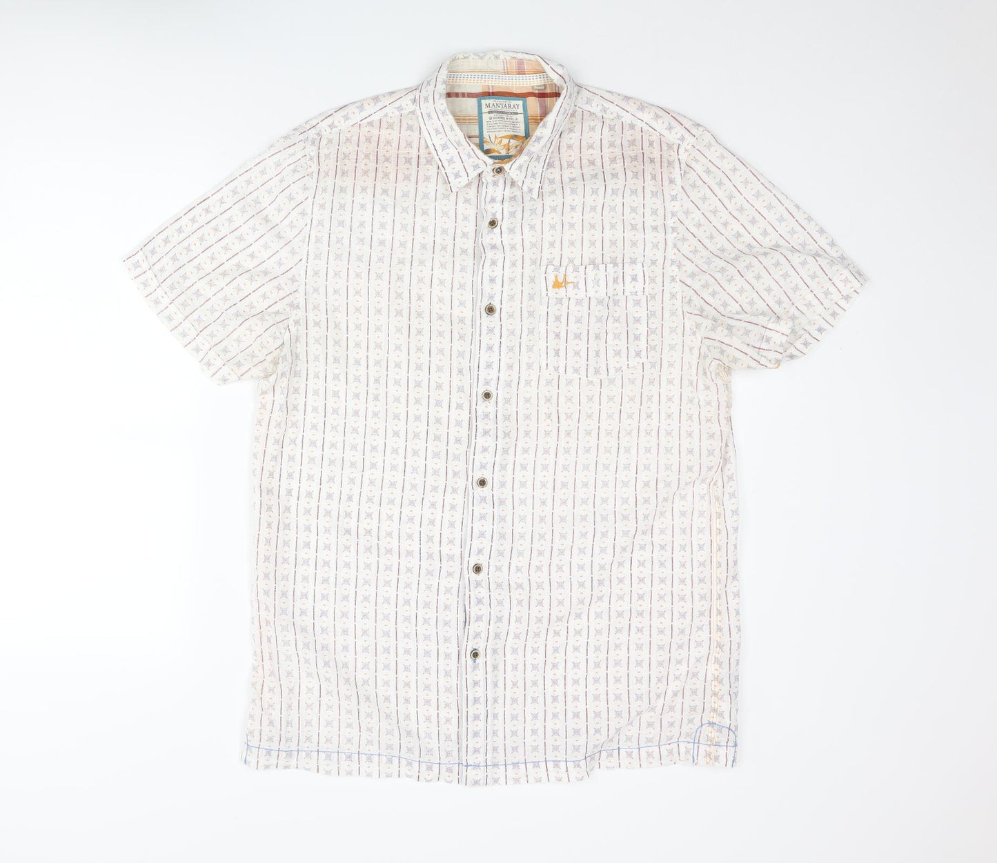 MANTARAY PRODUCTS Mens White Geometric Cotton Button-Up Size M Collared Button