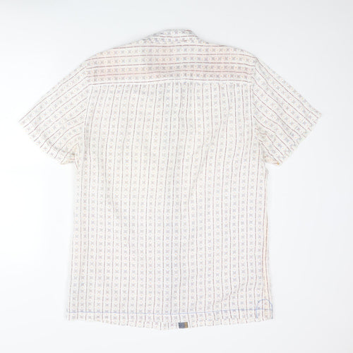 MANTARAY PRODUCTS Mens White Geometric Cotton Button-Up Size M Collared Button