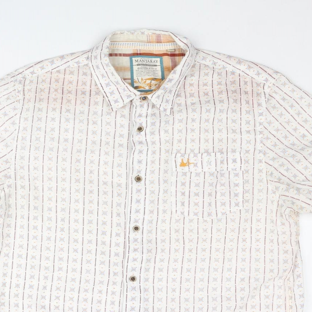 MANTARAY PRODUCTS Mens White Geometric Cotton Button-Up Size M Collared Button