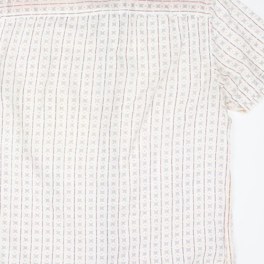 MANTARAY PRODUCTS Mens White Geometric Cotton Button-Up Size M Collared Button