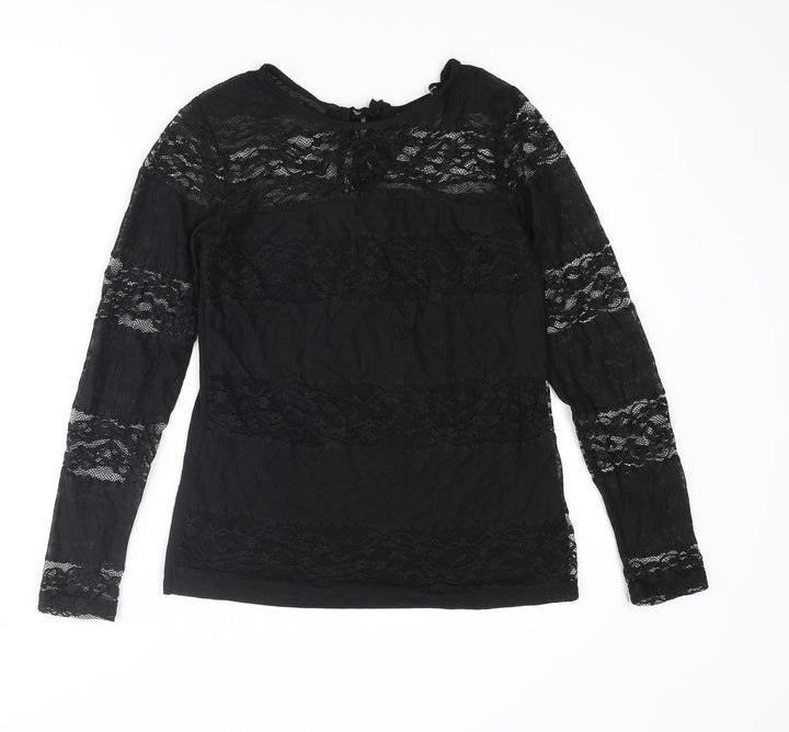 Dorothy Perkins Womens Black Nylon Basic T-Shirt Size 10 Round Neck