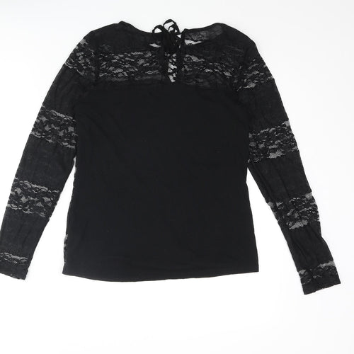 Dorothy Perkins Womens Black Nylon Basic T-Shirt Size 10 Round Neck