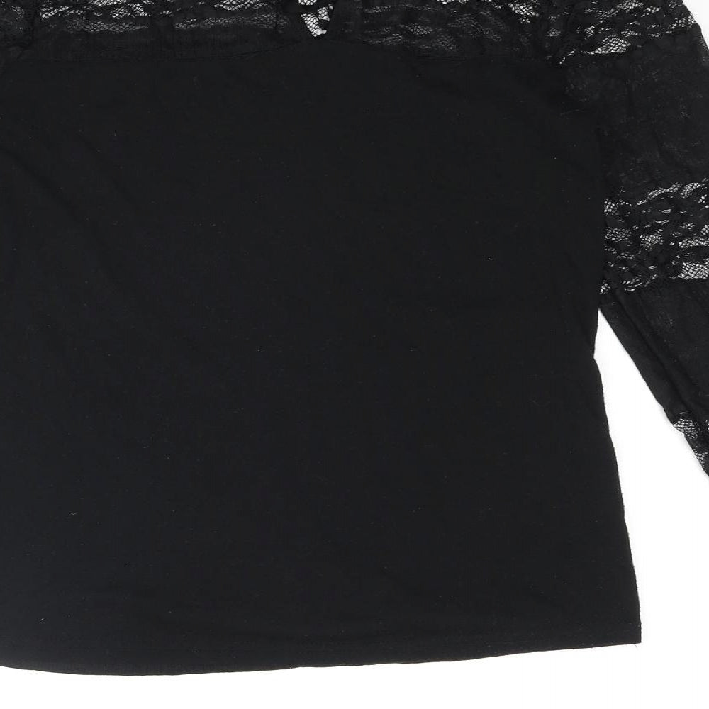 Dorothy Perkins Womens Black Nylon Basic T-Shirt Size 10 Round Neck