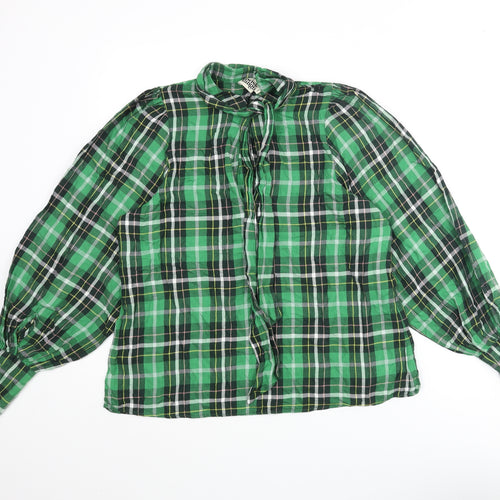 Twist & Tango Womens Green Plaid Polyester Basic Button-Up Size 8 Round Neck