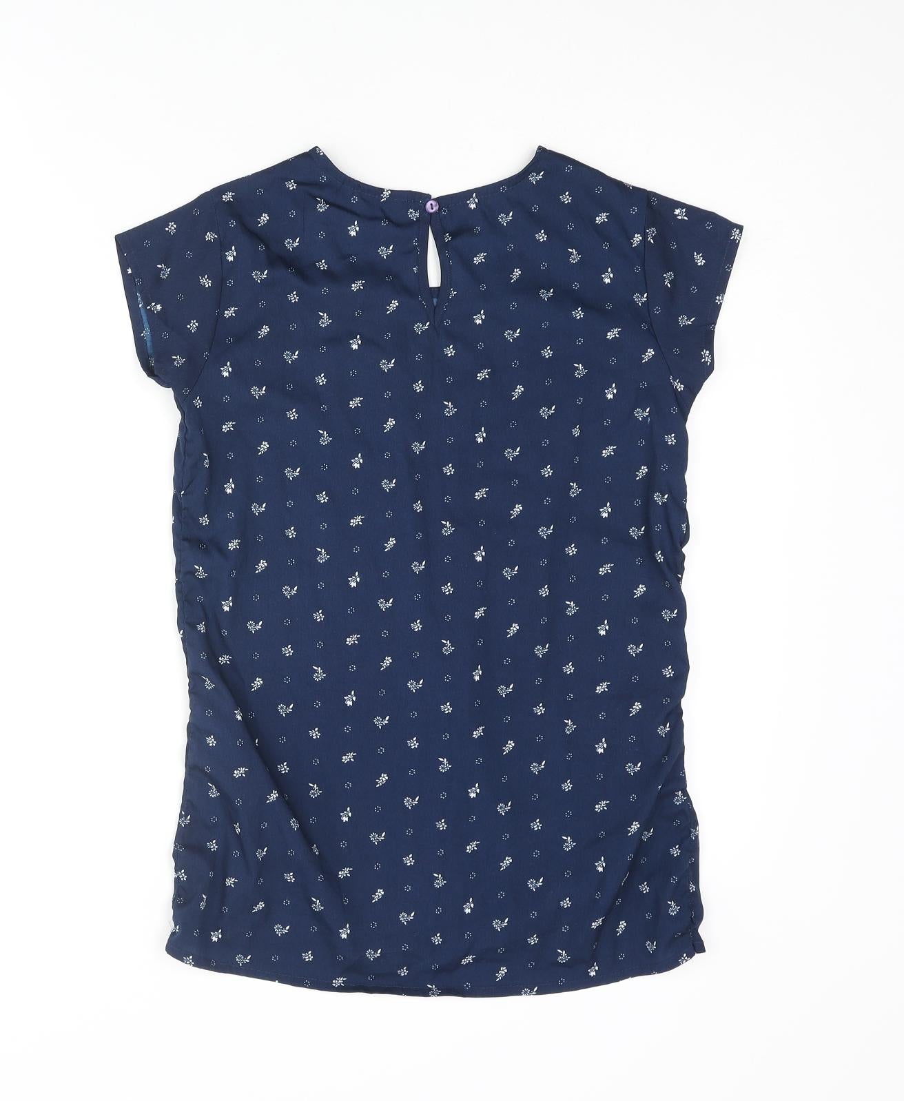 Zudio Womens Blue Geometric Polyester Basic T-Shirt Size XS Round Neck