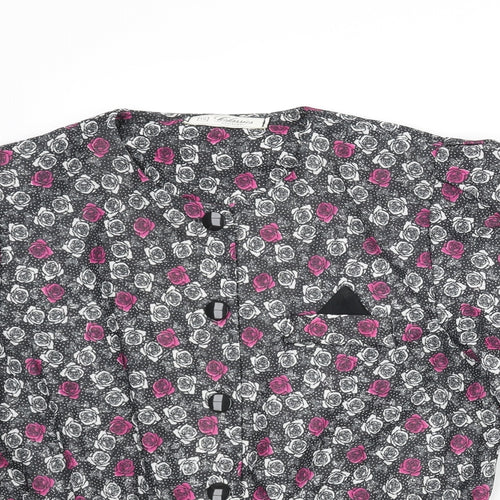 Debenhams Womens Black Floral Polyester Basic Button-Up Size 16 Round Neck
