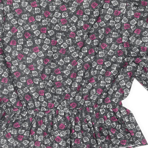 Debenhams Womens Black Floral Polyester Basic Button-Up Size 16 Round Neck