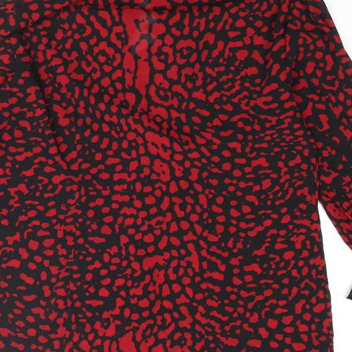 Daxon Womens Red Animal Print Polyester Basic Button-Up Size 12 Collared - Leopard Print